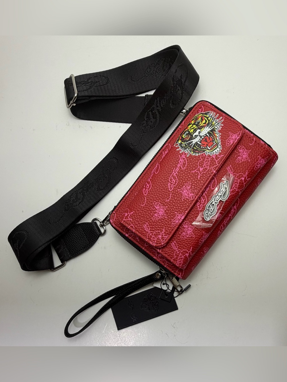 Ed Hardy Red Tiger Graphic Crossbody Wallet